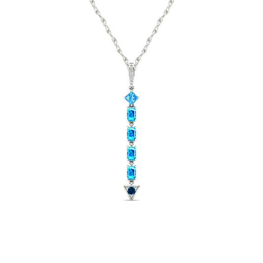 Multi-Shaped Blue Topaz and Natural Diamond Accent Abstract Arrow Pendant in 10K White Gold