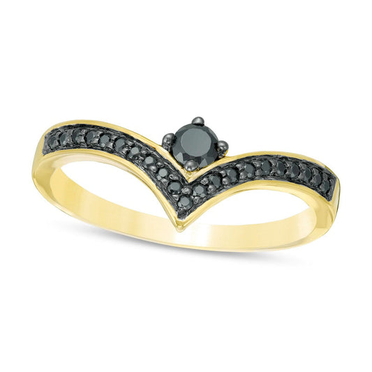 0.20 CT. T.W. Enhanced Black Natural Diamond Chevron Ring in Solid 10K Yellow Gold