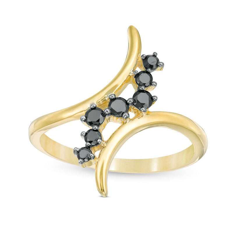 0.25 CT. T.W. Enhanced Black Natural Diamond Curve Bypass Ring in Solid 10K Yellow Gold