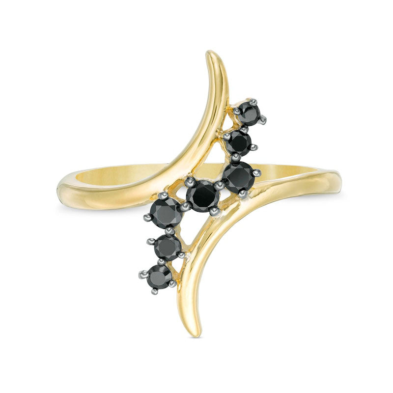 0.25 CT. T.W. Enhanced Black Natural Diamond Curve Bypass Ring in Solid 10K Yellow Gold