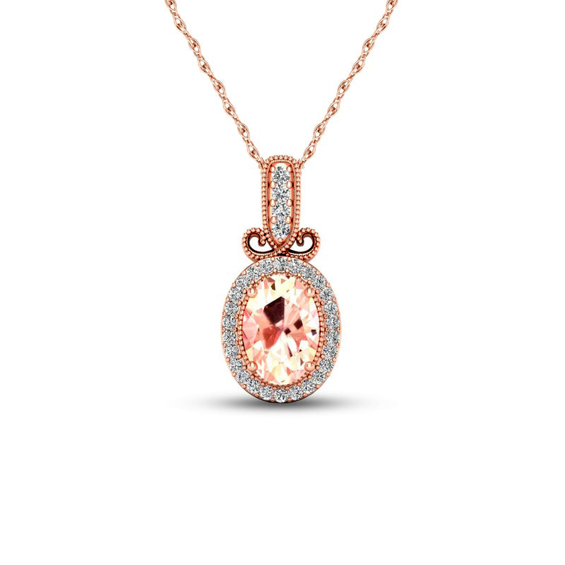 Oval Morganite and 0.1 CT. T.W. Natural Diamond Frame Antique Vintage-Style Pendant in 10K Rose Gold