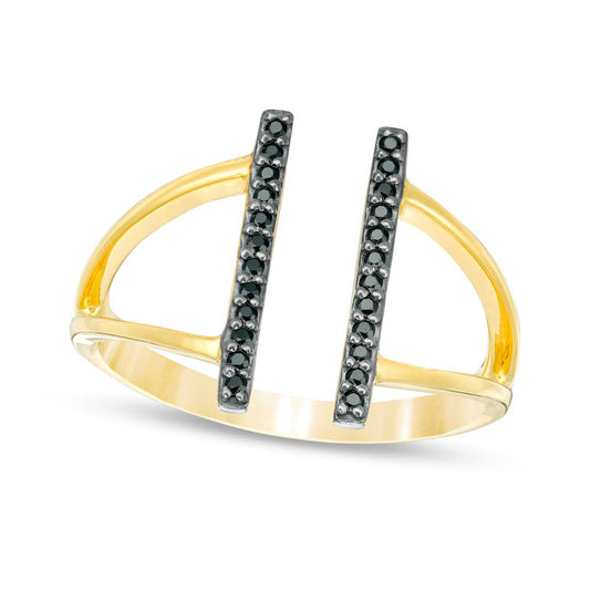 0.10 CT. T.W. Enhanced Black Natural Diamond Double Bar Open Split Shank Ring in Solid 10K Yellow Gold