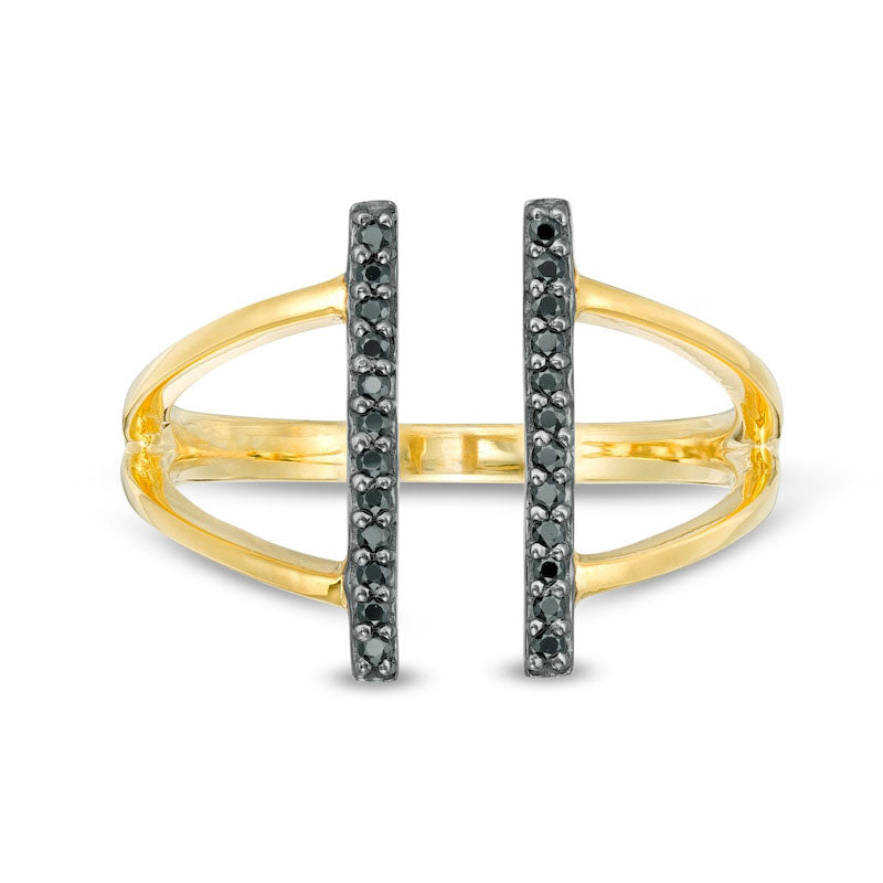 0.10 CT. T.W. Enhanced Black Natural Diamond Double Bar Open Split Shank Ring in Solid 10K Yellow Gold