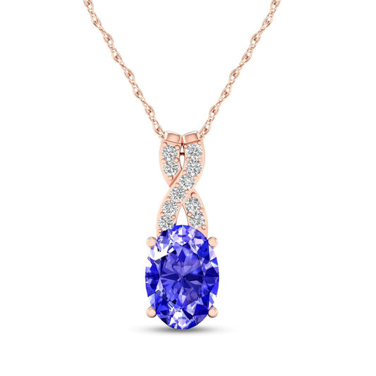 Oval Tanzanite and 0.05 CT. T.W. Natural Diamond "X" Drop Pendant in 10K Rose Gold