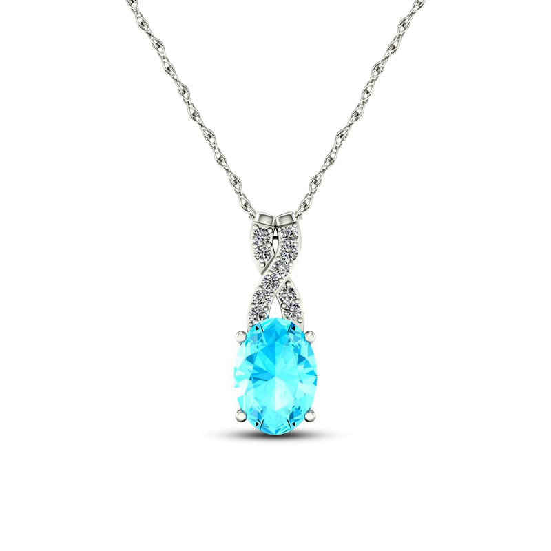 Oval Aquamarine and 0.05 CT. T.W. Natural Diamond "X" Drop Pendant in 10K White Gold