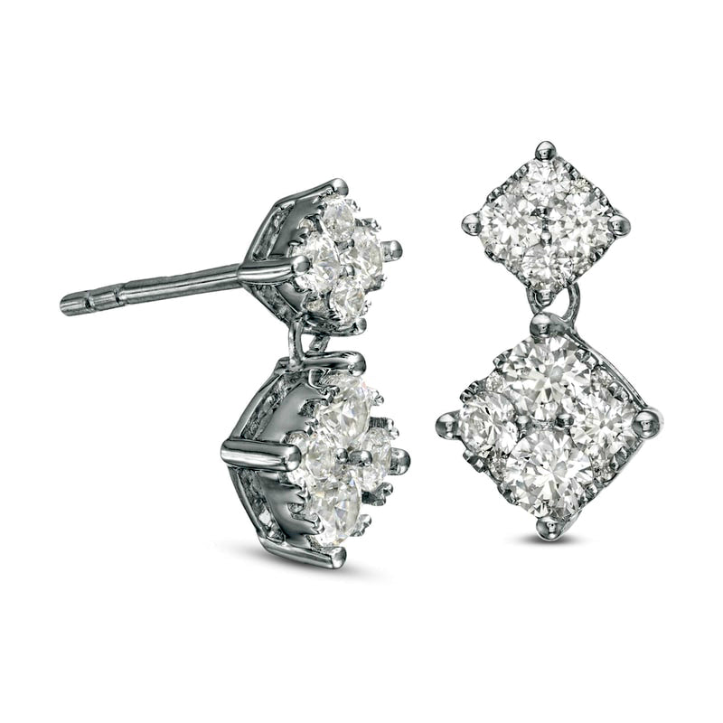 1 CT. T.W. Composite Diamond Tilted Square Double Drop Earrings in 14K White Gold