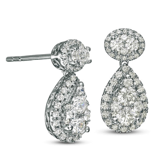 1.5 CT. T.W. Composite Diamond Frame Teardrop Earrings in 14K White Gold