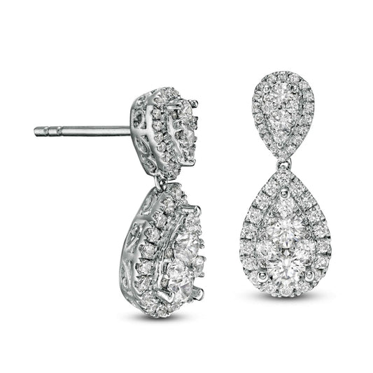 1.38 CT. T.W. Composite Diamond Frame Teardrop Earrings in 14K White Gold