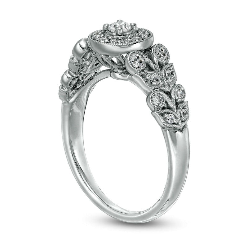 0.50 CT. T.W. Natural Diamond Frame Ornate Antique Vintage-Style Engagement Ring in Solid 10K White Gold