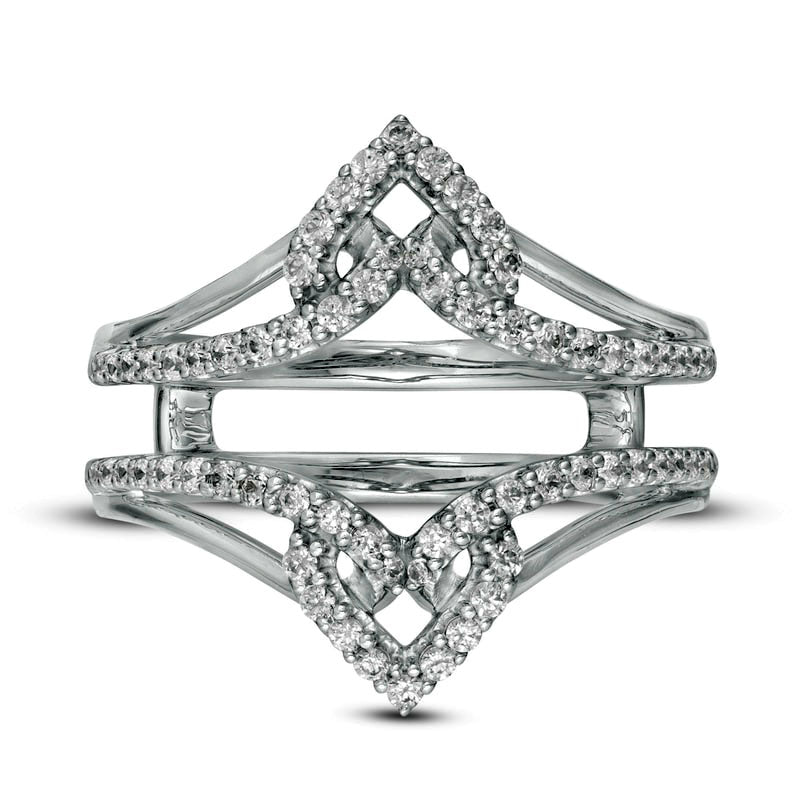 0.38 CT. T.W. Natural Clarity Enhanced Diamond Chevron Split Shank Solitaire Enhancer in Solid 14K White Gold