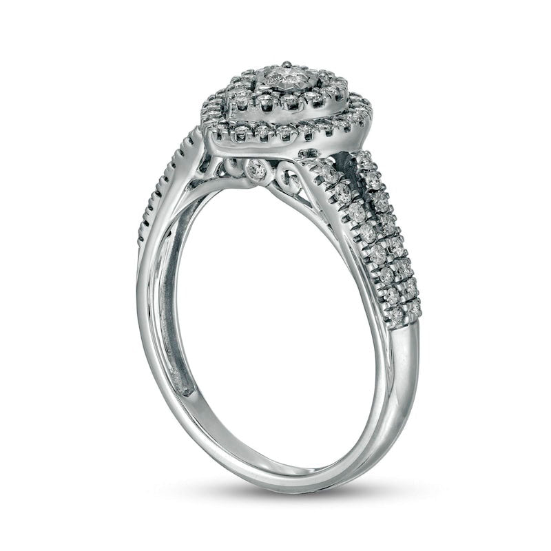 0.50 CT. T.W. Natural Diamond Double Pear-Shaped Frame Engagement Ring in Solid 10K White Gold