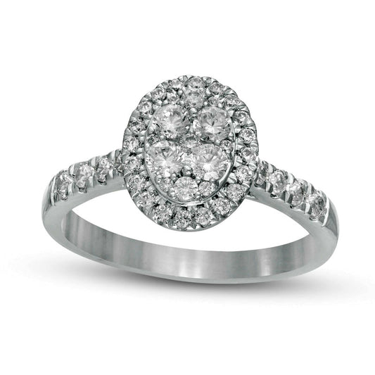 0.75 CT. T.W. Composite Natural Diamond Oval Frame Engagement Ring in Solid 10K White Gold