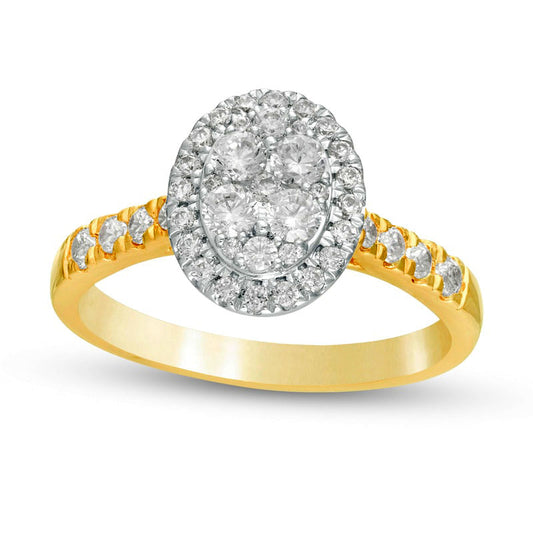 0.75 CT. T.W. Composite Natural Diamond Oval Frame Engagement Ring in Solid 10K Yellow Gold