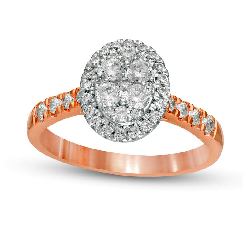 0.75 CT. T.W. Composite Natural Diamond Oval Frame Engagement Ring in Solid 10K Rose Gold