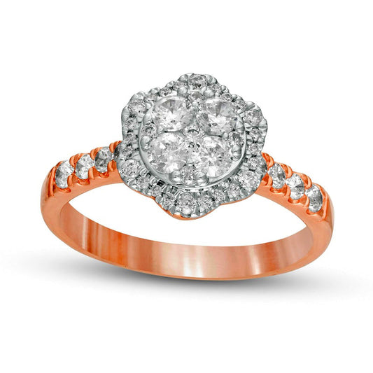 0.75 CT. T.W. Composite Natural Diamond Scallop Frame Engagement Ring in Solid 10K Rose Gold