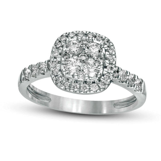 0.75 CT. T.W. Composite Natural Diamond Cushion Frame Engagement Ring in Solid 10K White Gold