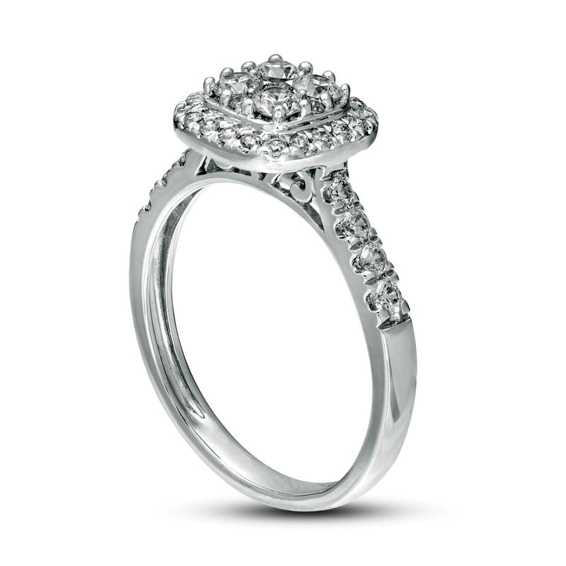 0.75 CT. T.W. Composite Natural Diamond Cushion Frame Engagement Ring in Solid 10K White Gold