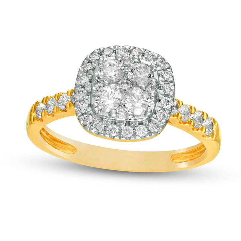 0.75 CT. T.W. Composite Natural Diamond Cushion Frame Engagement Ring in Solid 10K Yellow Gold