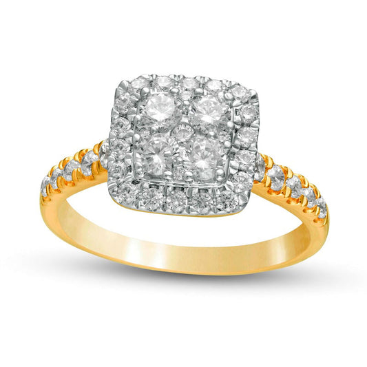 1.0 CT. T.W. Composite Natural Diamond Cushion Frame Engagement Ring in Solid 10K Yellow Gold