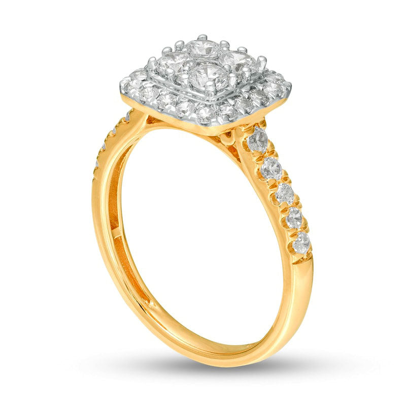 1.0 CT. T.W. Composite Natural Diamond Cushion Frame Engagement Ring in Solid 10K Yellow Gold