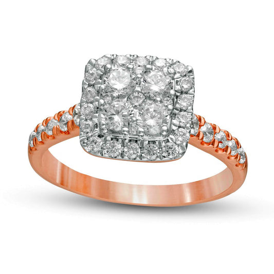 1.0 CT. T.W. Composite Natural Diamond Cushion Frame Engagement Ring in Solid 10K Rose Gold