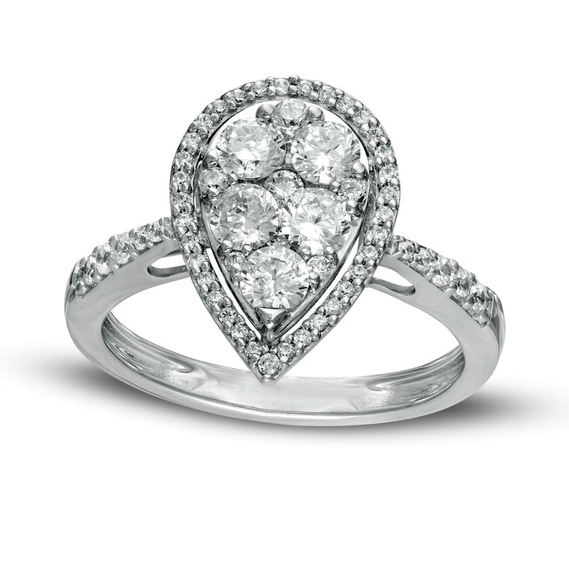 1.0 CT. T.W. Composite Natural Diamond Pear-Shaped Frame Engagement Ring in Solid 10K White Gold