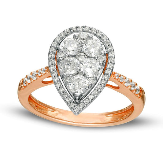 1.0 CT. T.W. Composite Natural Diamond Pear-Shaped Frame Engagement Ring in Solid 10K Rose Gold