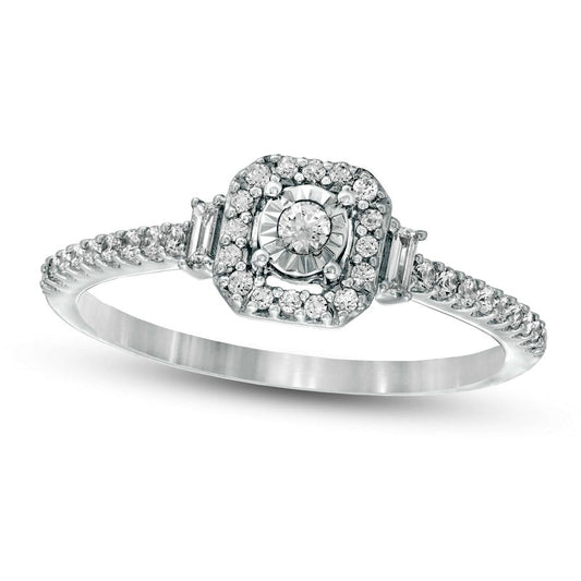 0.25 CT. T.W. Natural Diamond Square Frame Promise Ring with Baguette Sides in Solid 10K White Gold