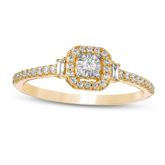 0.25 CT. T.W. Natural Diamond Square Frame Promise Ring with Baguette Sides in Solid 10K Yellow Gold