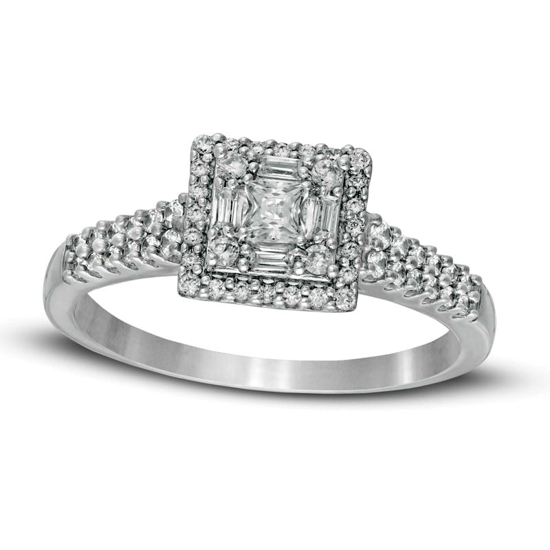 0.50 CT. T.W. Princess-Cut Natural Diamond Double Frame Engagement Ring in Solid 14K White Gold