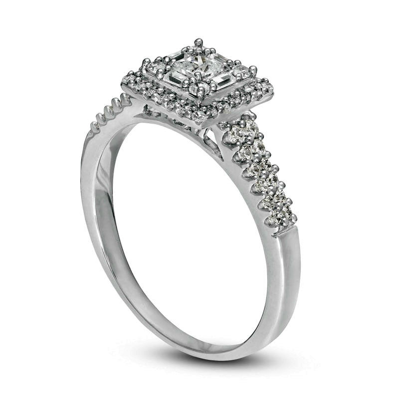 0.50 CT. T.W. Princess-Cut Natural Diamond Double Frame Engagement Ring in Solid 14K White Gold