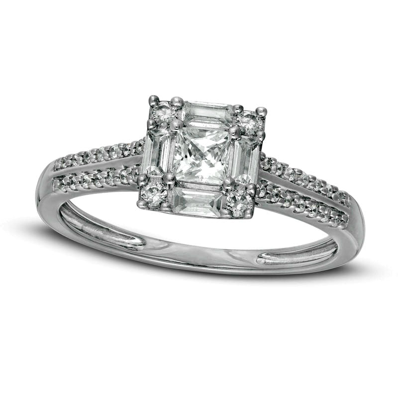 0.63 CT. T.W. Princess-Cut Natural Diamond Frame Engagement Ring in Solid 14K White Gold