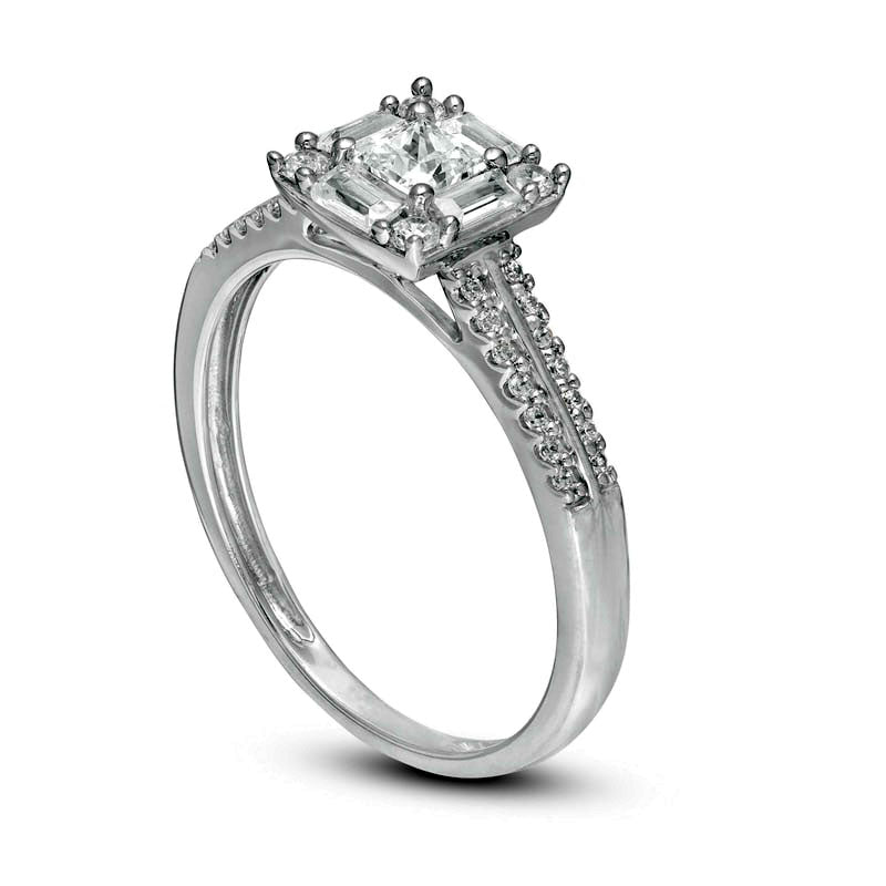 0.63 CT. T.W. Princess-Cut Natural Diamond Frame Engagement Ring in Solid 14K White Gold