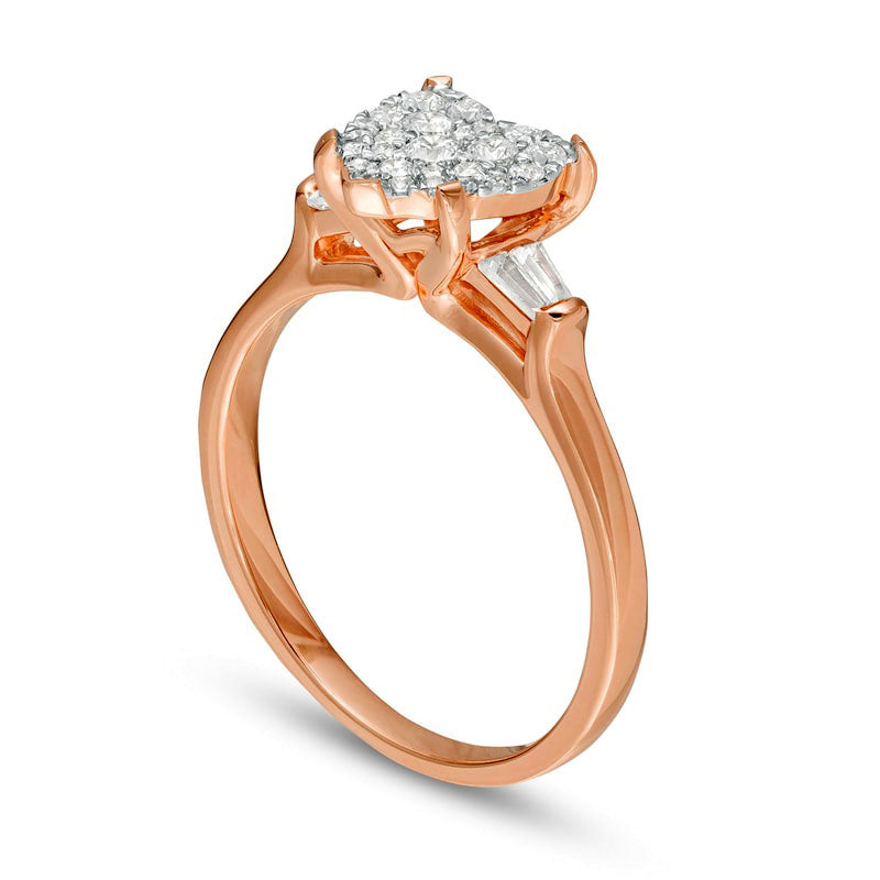 0.50 CT. T.W. Composite Heart-Shaped Natural Diamond with Baguette Sides Engagement Ring in Solid 14K Rose Gold