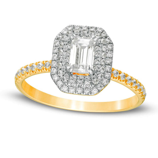 0.75 CT. T.W. Emerald-Cut Natural Diamond Double Octagonal Frame Engagement Ring in Solid 14K Gold