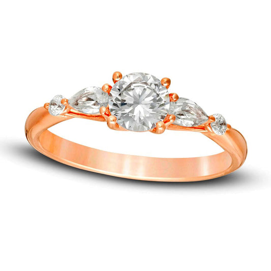 1.0 CT. T.W. Round and Pear-Shaped Natural Diamond Five Stone Engagement Ring in Solid 14K Rose Gold