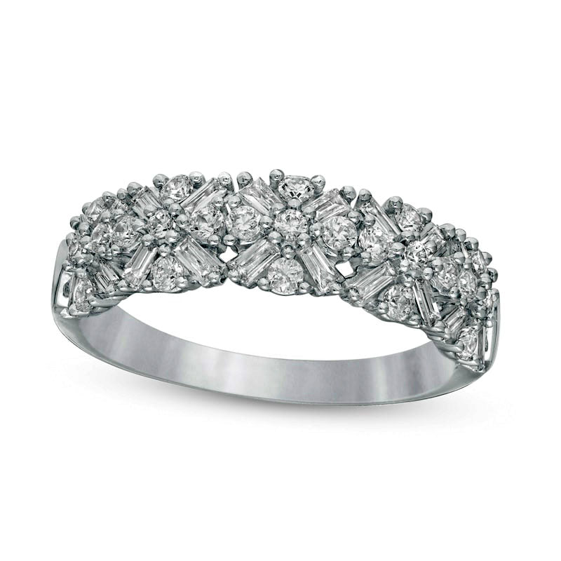 0.63 CT. T.W. Baguette and Round Natural Diamond Anniversary Band in Solid 10K White Gold