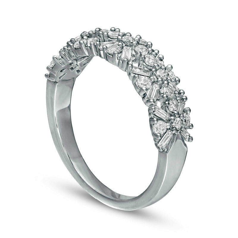 0.63 CT. T.W. Baguette and Round Natural Diamond Anniversary Band in Solid 10K White Gold