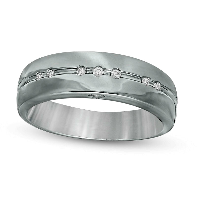 Men's 0.07 CT. T.W. Natural Diamond Seven Stone Wedding Band in Solid 10K White Gold