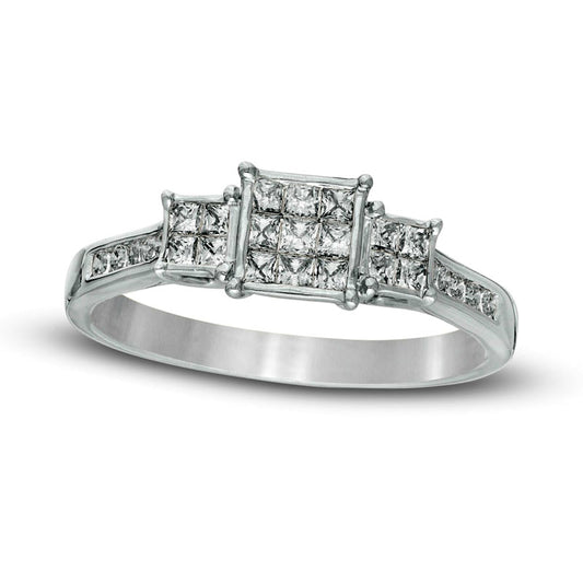 0.50 CT. T.W. Princess-Cut Composite Natural Diamond Three Stone Engagement Ring in Solid 10K White Gold