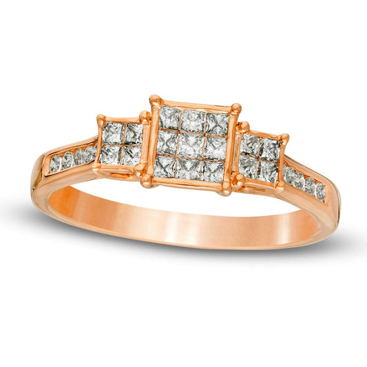 0.50 CT. T.W. Princess-Cut Composite Natural Diamond Three Stone Engagement Ring in Solid 10K Rose Gold