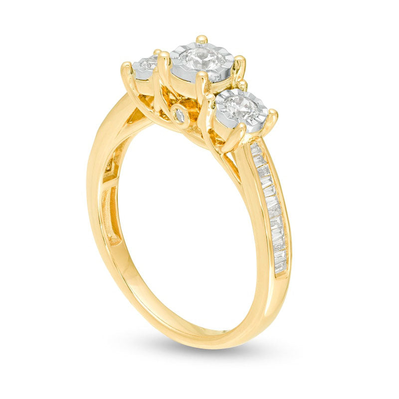 0.50 CT. T.W. Natural Diamond Three Stone Engagement Ring in Solid 10K Yellow Gold