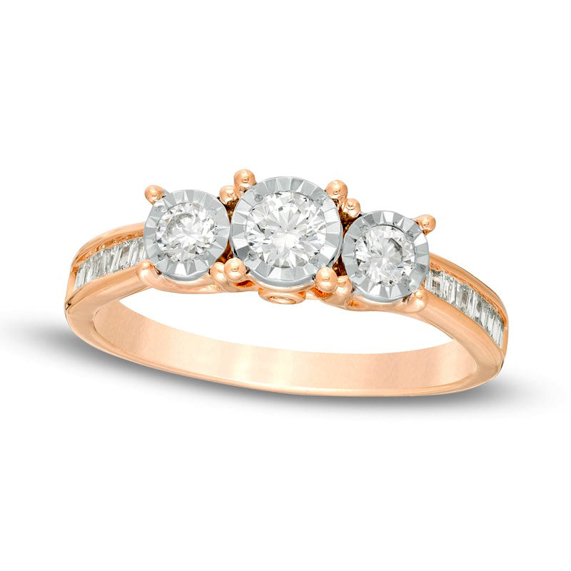 0.50 CT. T.W. Natural Diamond Three Stone Engagement Ring in Solid 10K Rose Gold