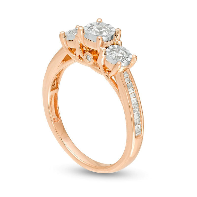 0.50 CT. T.W. Natural Diamond Three Stone Engagement Ring in Solid 10K Rose Gold