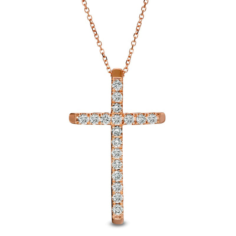 0.5 CT. T.W. Certified Natural Diamond Cross Pendant in 14K Rose Gold (H/I1)