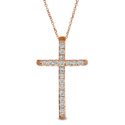 0.5 CT. T.W. Certified Natural Diamond Cross Pendant in 14K Rose Gold (H/I1)