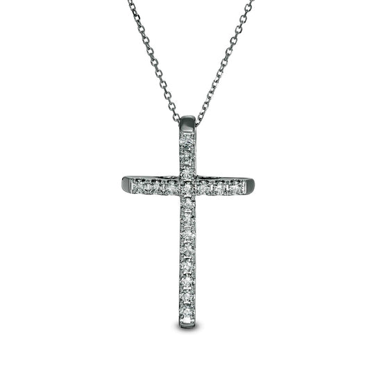 0.5 CT. T.W. Certified Natural Diamond Cross Pendant in 14K White Gold (H/I1)