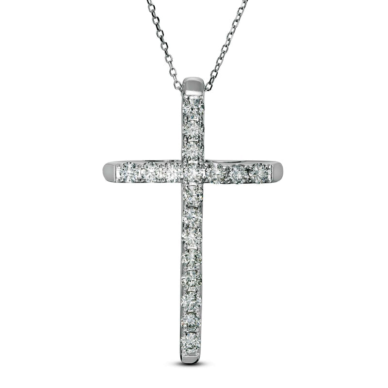 1 CT. T.W. Certified Natural Diamond Cross Pendant in 14K White Gold