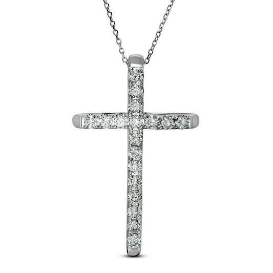 1 CT. T.W. Certified Natural Diamond Cross Pendant in 14K White Gold