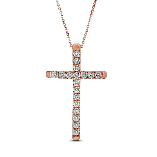 1 CT. T.W. Certified Natural Diamond Cross Pendant in 14K Rose Gold (H/I1)